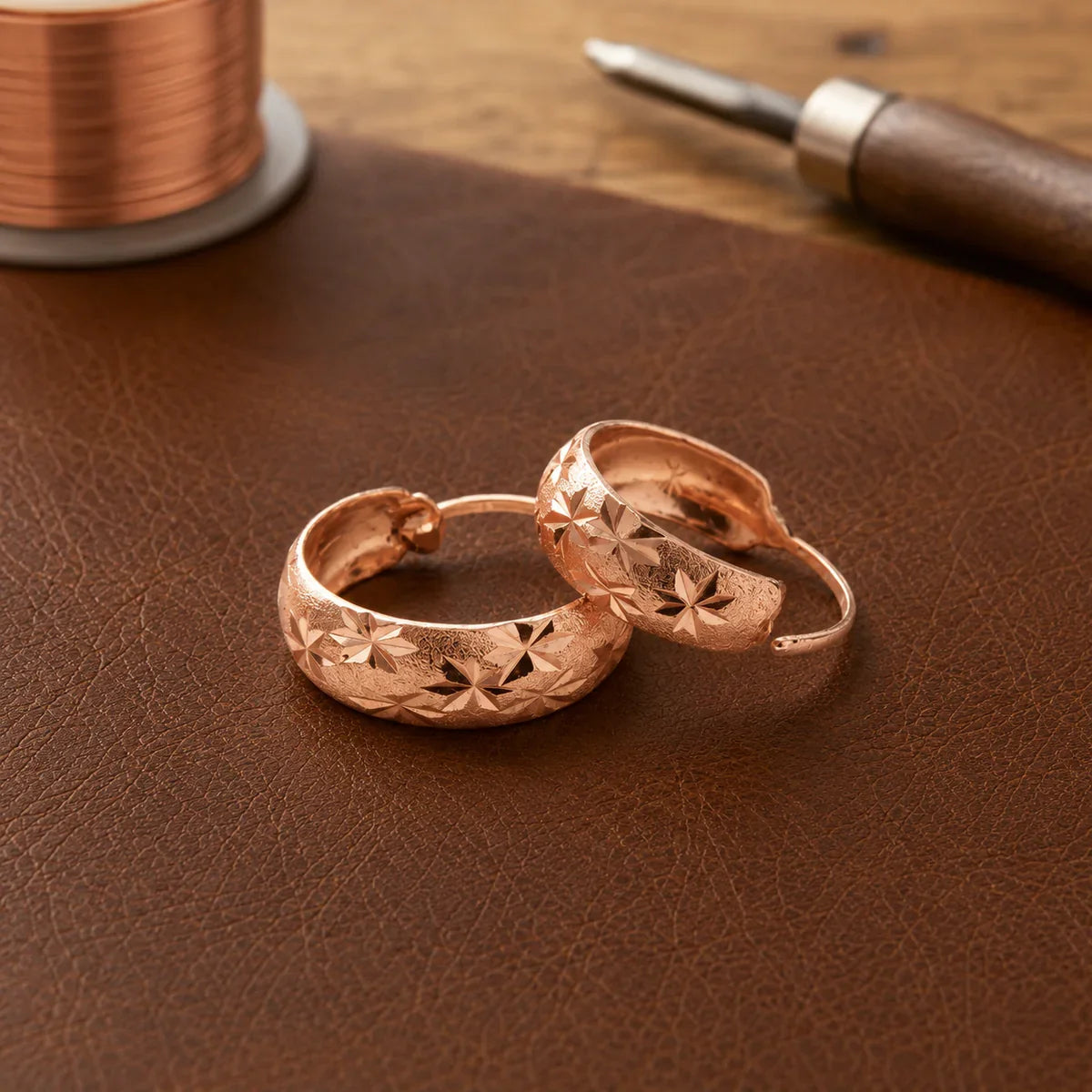 Pendientes de cobre floral carmesí – imagen 2