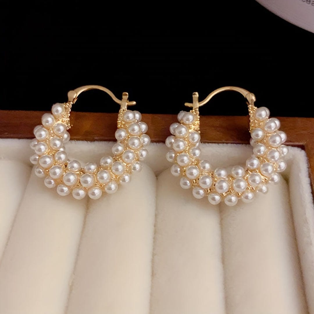 Pendientes de aro burbuja con perlas
