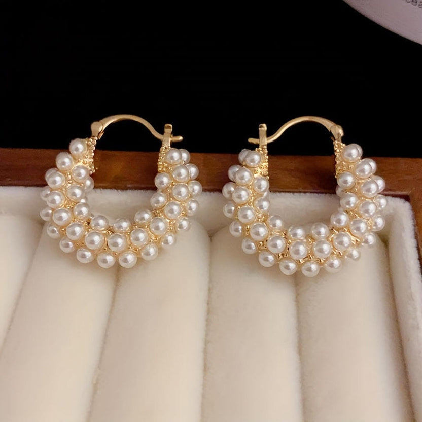 Pendientes de aro burbuja con perlas
