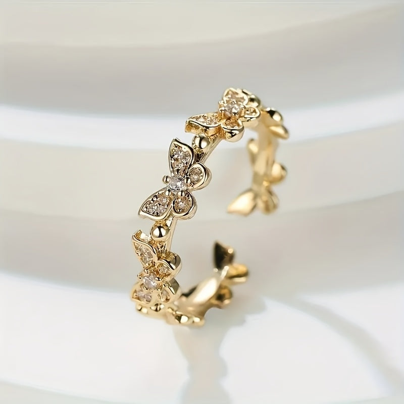 Anillo de oro blanco con mariposa y circonitas – imagen 2