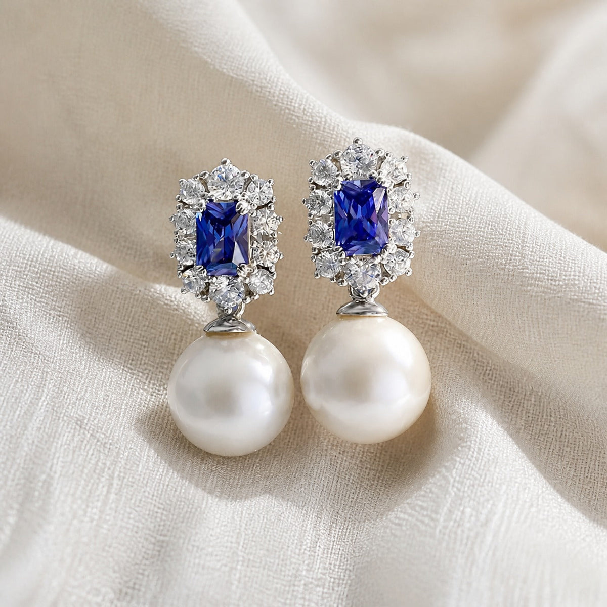 Pendientes vintage de perla y zafiro