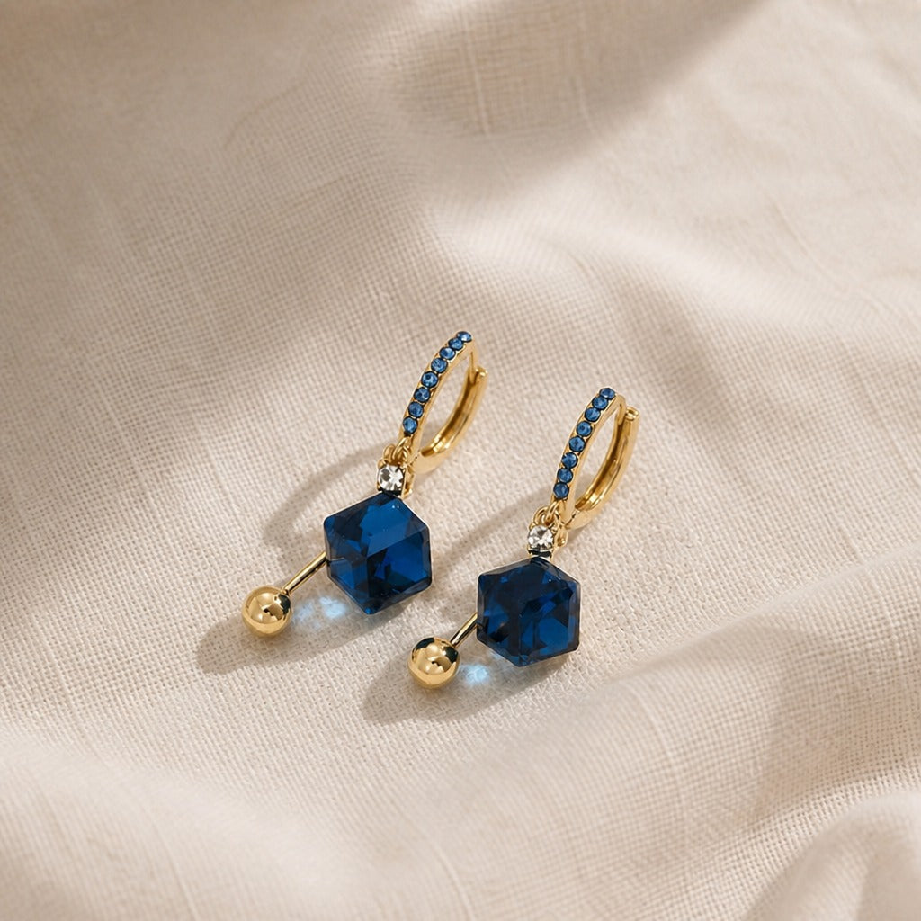 Pendientes aro con cristales azules – imagen 2