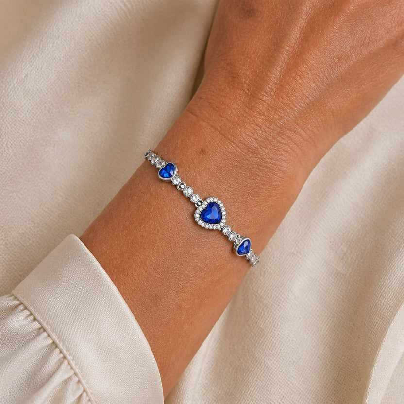 Pulsera de eslabones con corazón de cristal