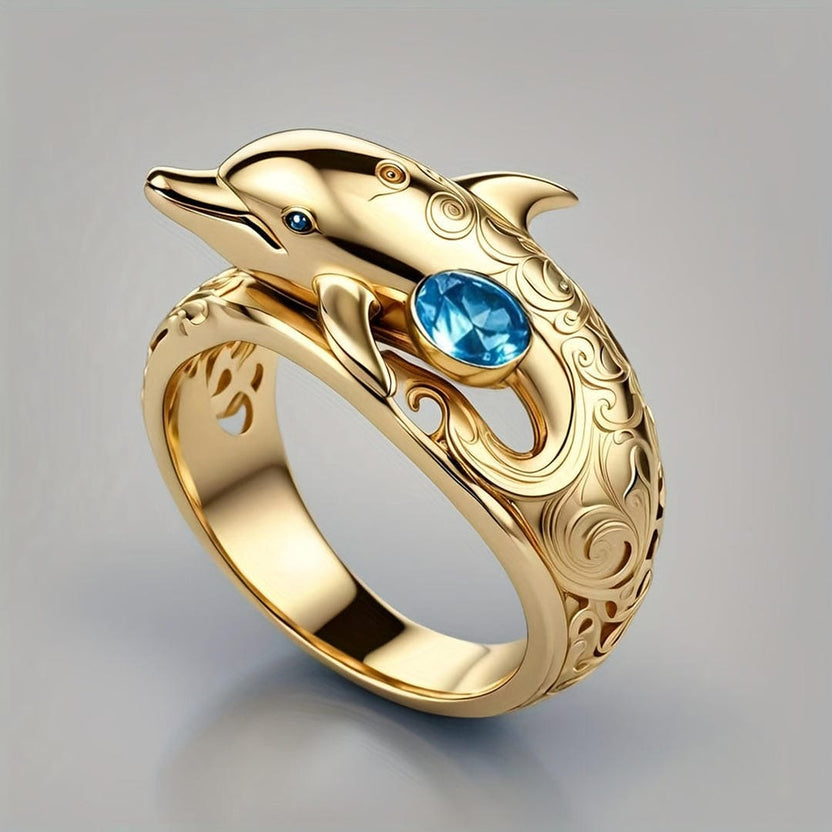 Anillo de delfín de circonita azul