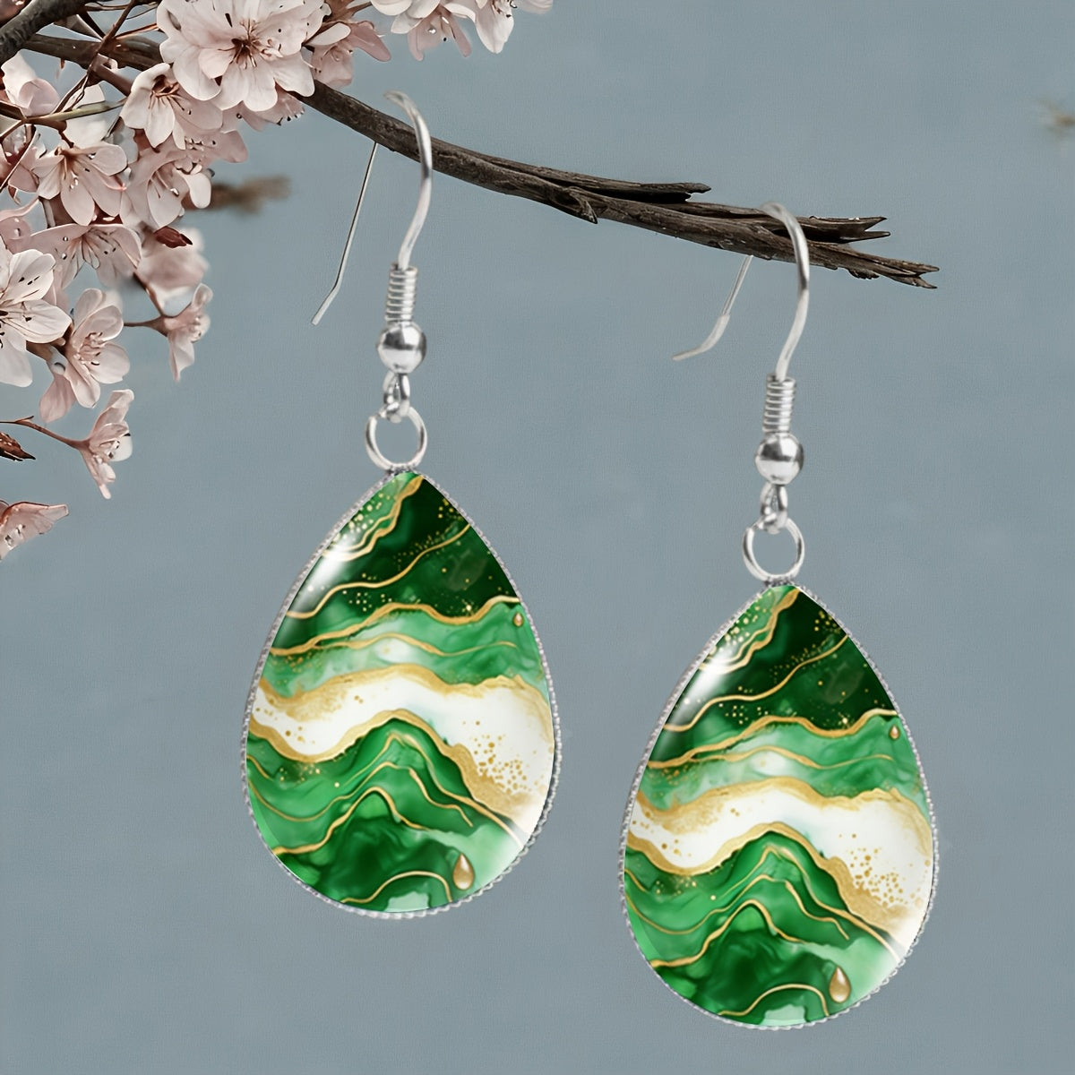 Pendientes retro de ágata en gota – imagen 2