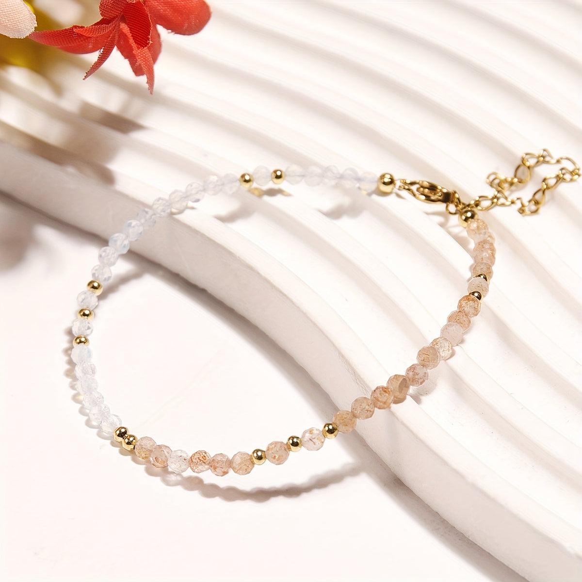 Pulsera de piedra lunar y piedra solar natural