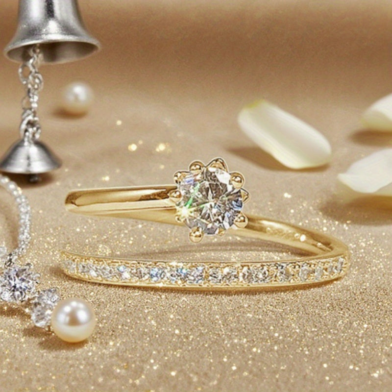 Anillo de oro blanco con circonita incrustada y brillo – imagen 2