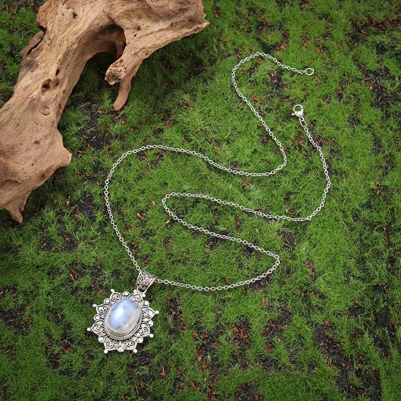 Collar con colgante bohemio de girasol y piedra de luna – imagen 2