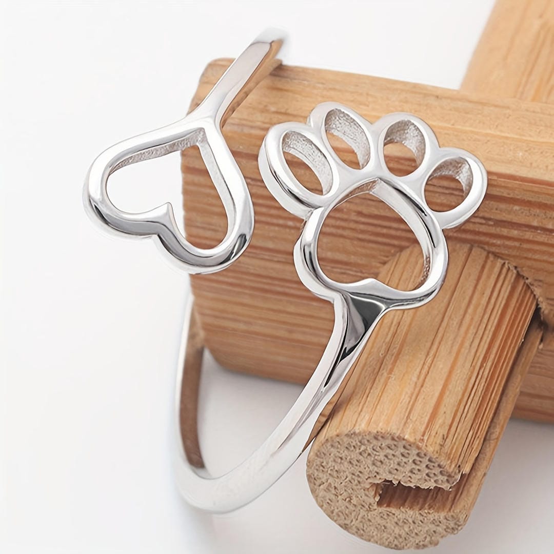 Anillo ajustable corazón con huella de perro – imagen 2