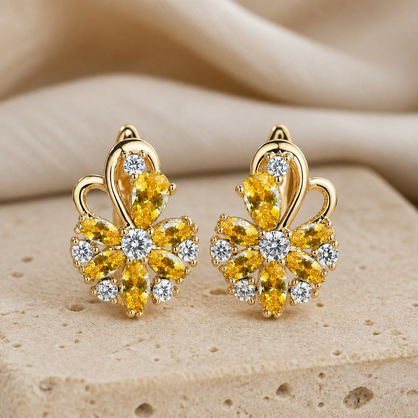 Pendientes prestigiosos de flor amarilla