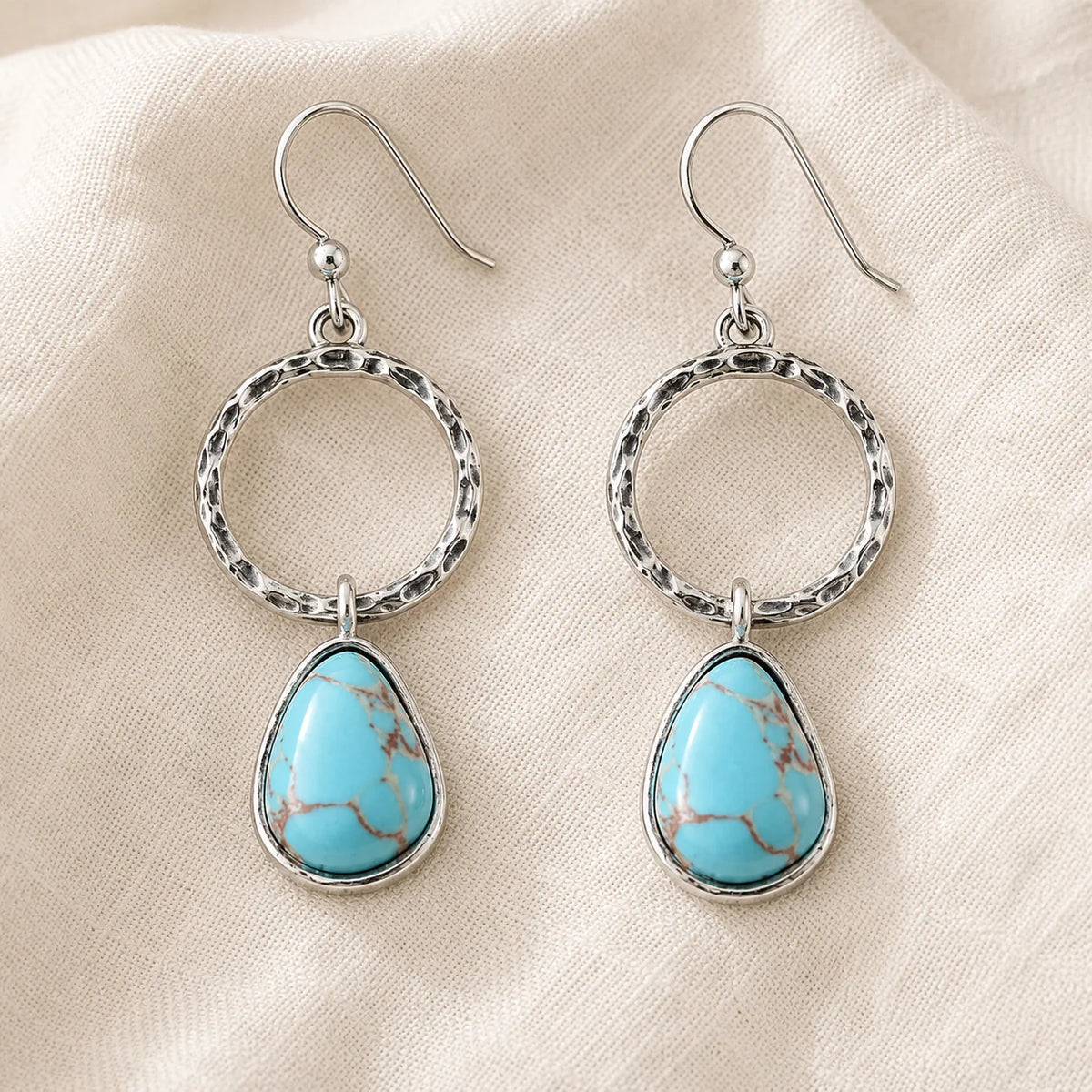 Pendientes vintage de plata con piedra turquesa – imagen 2