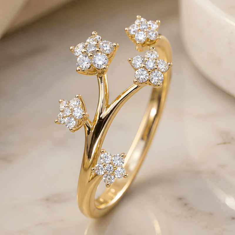 Anillo elegante de rama floral