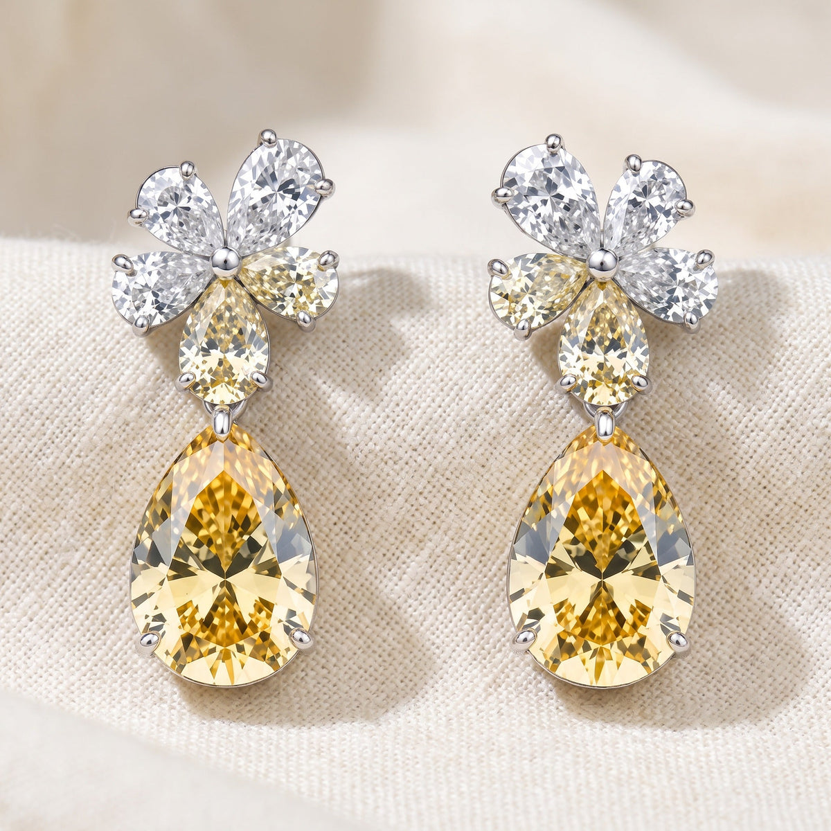 Pendientes deslumbrantes amarillos en forma de pera