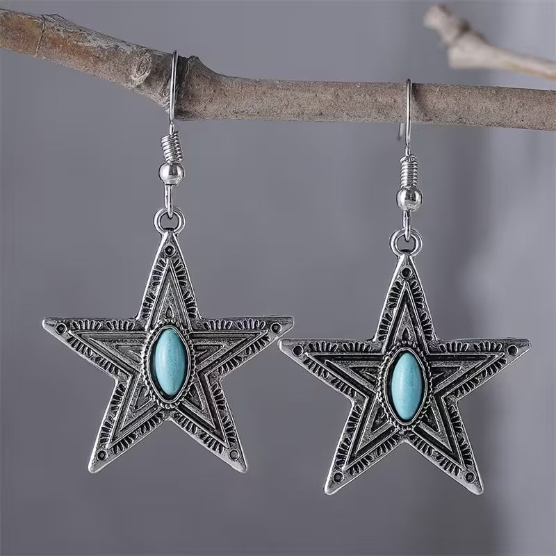 Pendientes estrella de plata envejecida y turquesa – imagen 2