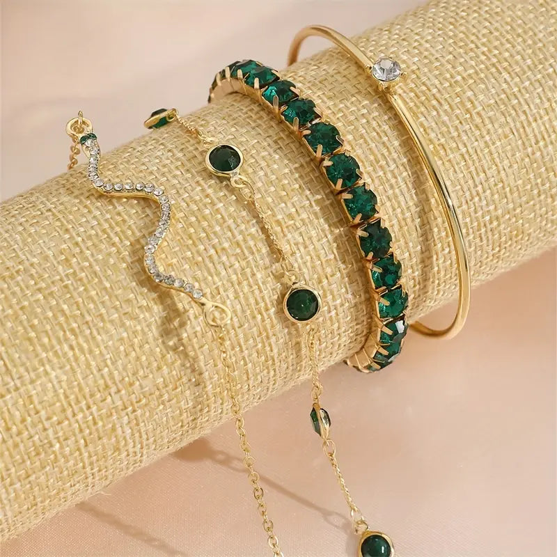 Conjunto de pulseras con gemas verdes – imagen 3