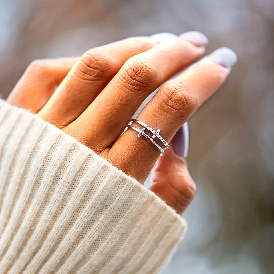 Anillo minimalista de doble cruz – imagen 2
