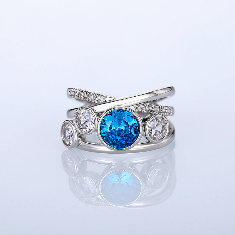 Anillo llamativo de plata con piedra azul – imagen 2
