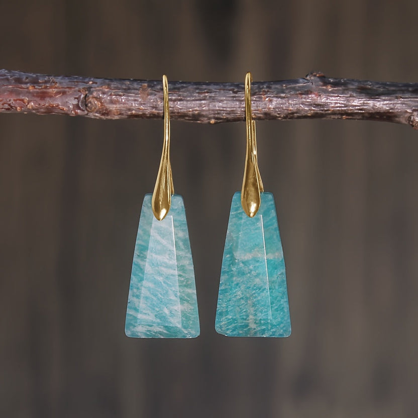 Pendientes largos bohemios de piedra geométrica