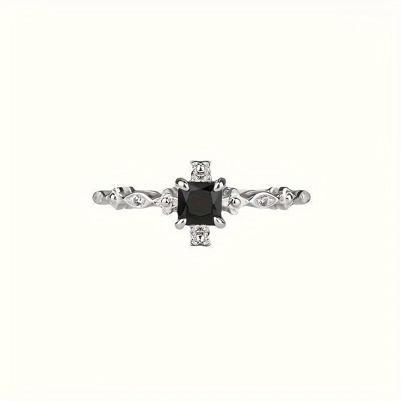 Anillo vintage negro cuadrado con incrustación cúbica – imagen 2