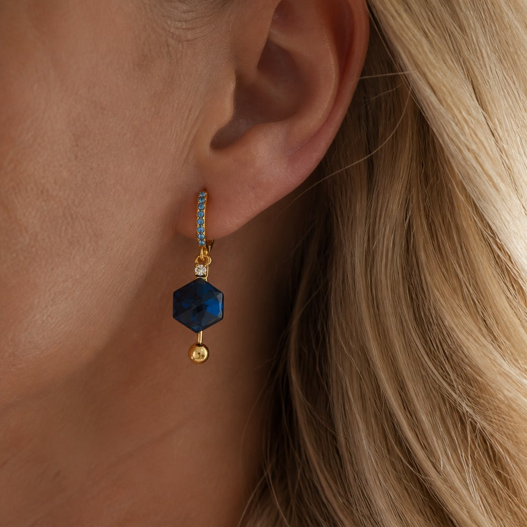 Pendientes aro con cristales azules