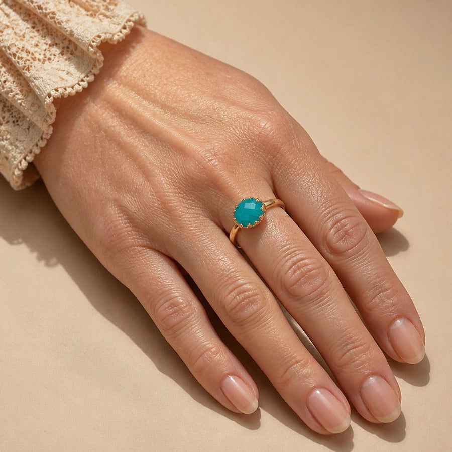 Anillo solitario de turquesa en forma ovalada – imagen 2