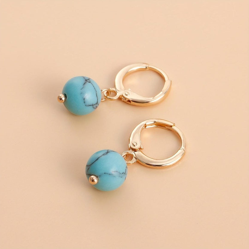 Pendientes colgantes vintage de oro y turquesa