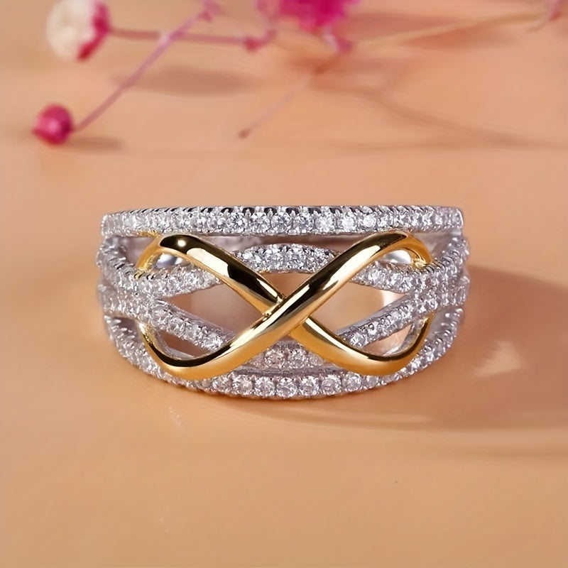 Anillo infinito de circonia incrustada con baño de oro blanco – imagen 3