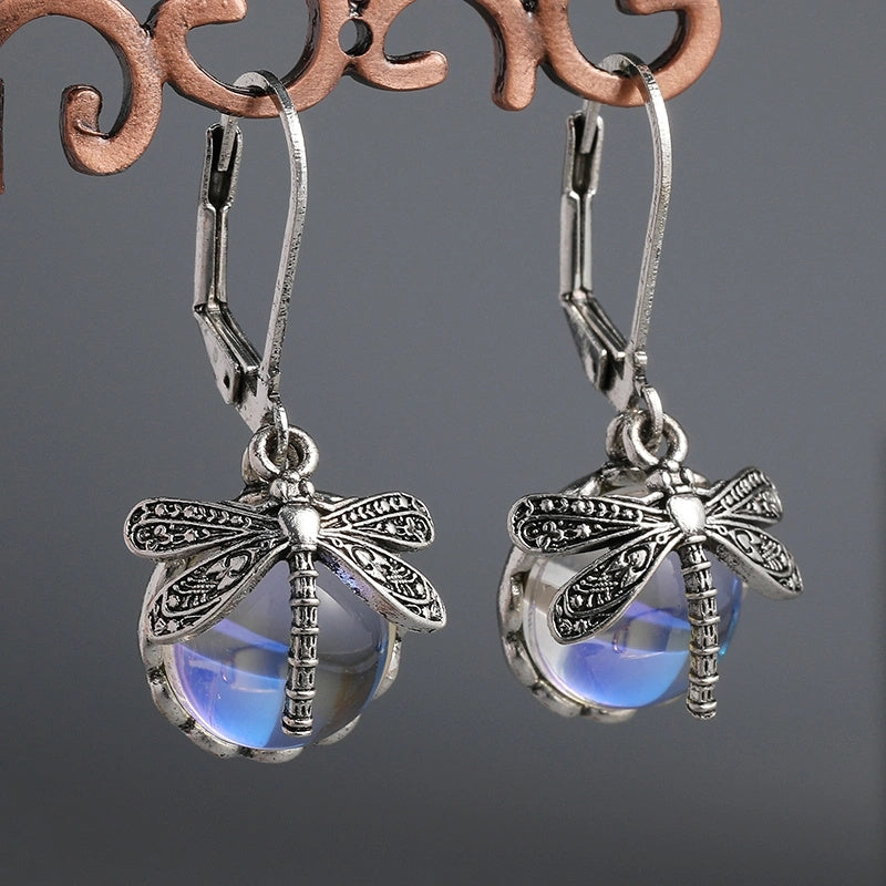 7.4k | Pendientes vintage de piedra de luna y libélula