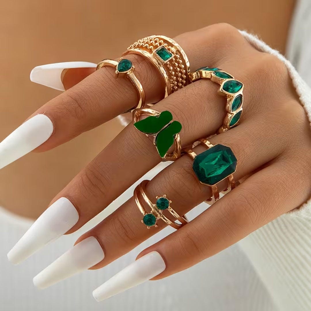Conjunto de anillos apilables esmeralda — Carmen, Lucía & Rocío