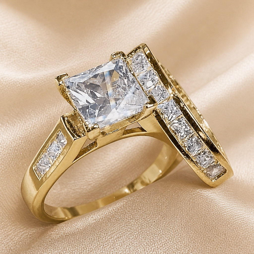 Set de anillos de circonita cuadrada en oro blanco – imagen 2