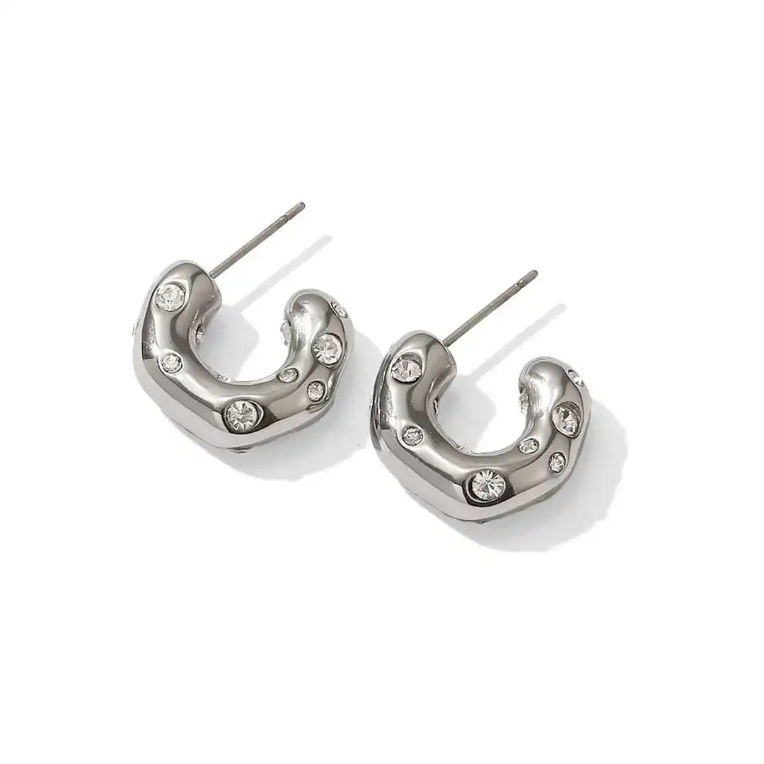 Pendientes de aro circular dorados con circonitas brillantes – imagen 7