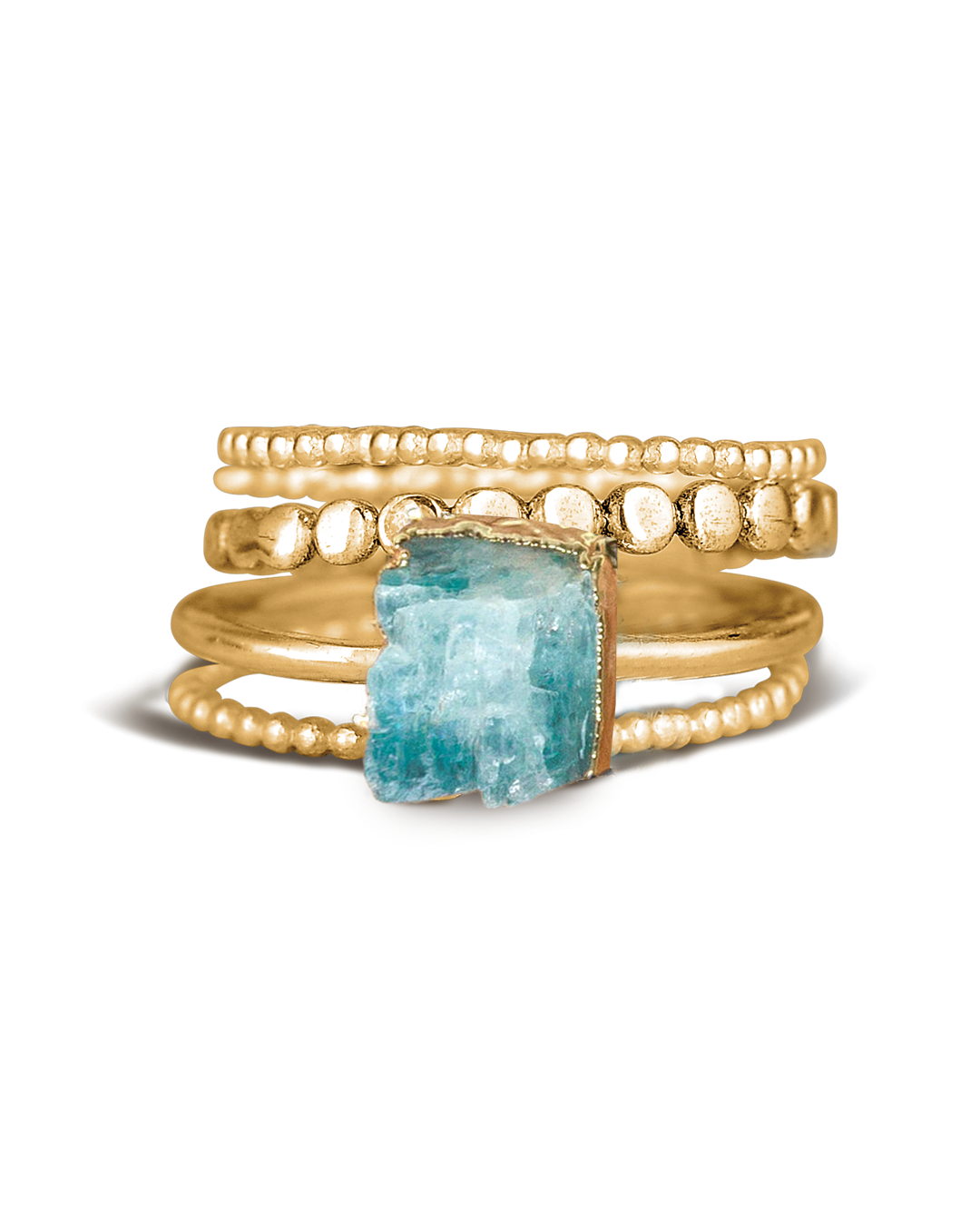 Conjunto de anillos apilables de aguamarina — Carmen, Lucía & Rocío