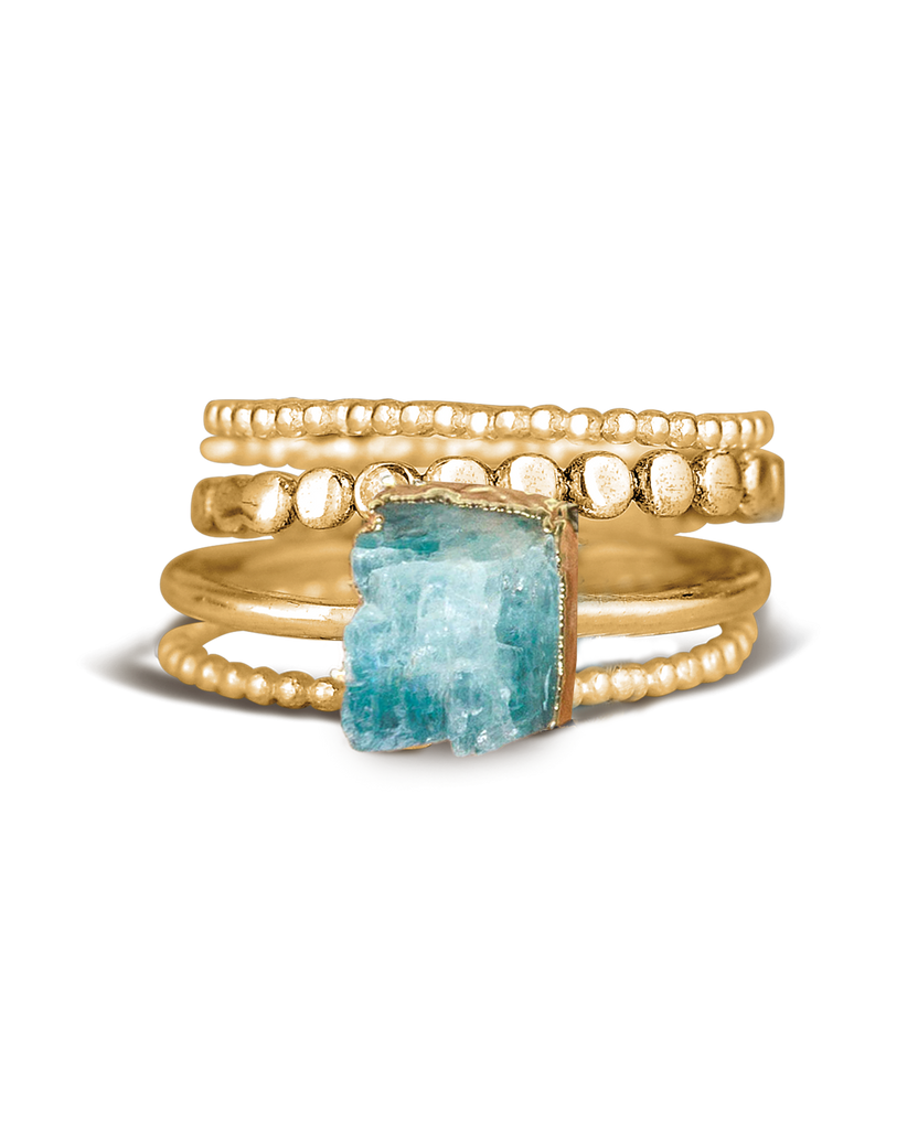 Conjunto de anillos apilables de aguamarina — Carmen, Lucía & Rocío