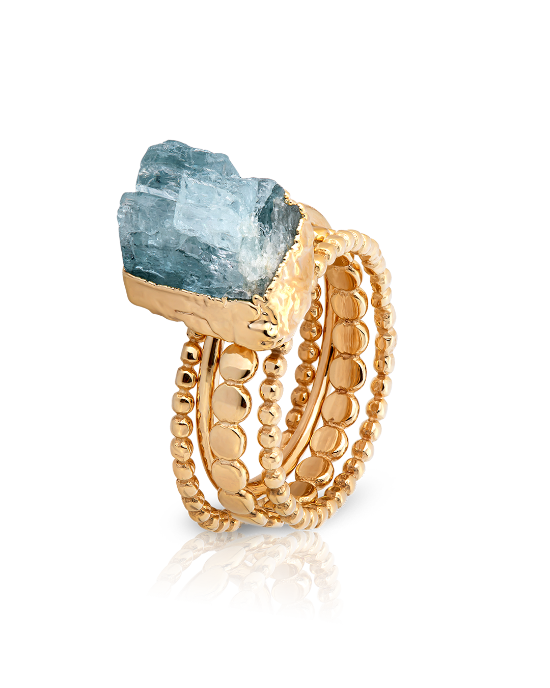 Conjunto de anillos apilables de aguamarina — Carmen, Lucía & Rocío