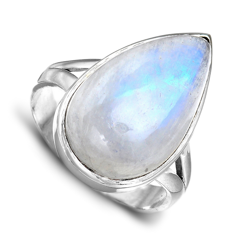 Anillo grande de piedra lunar en forma de gota