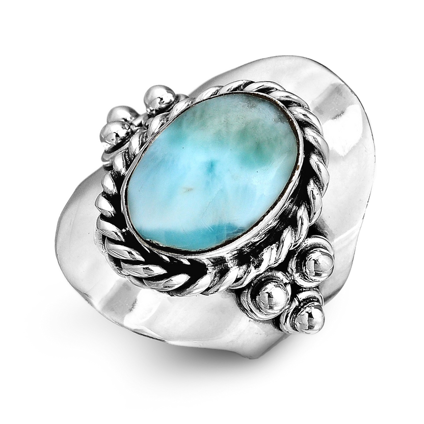 Anillo boho de plata con larimar