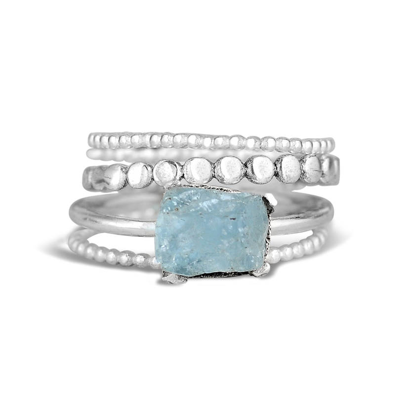 Set de anillos apilables de aguamarina