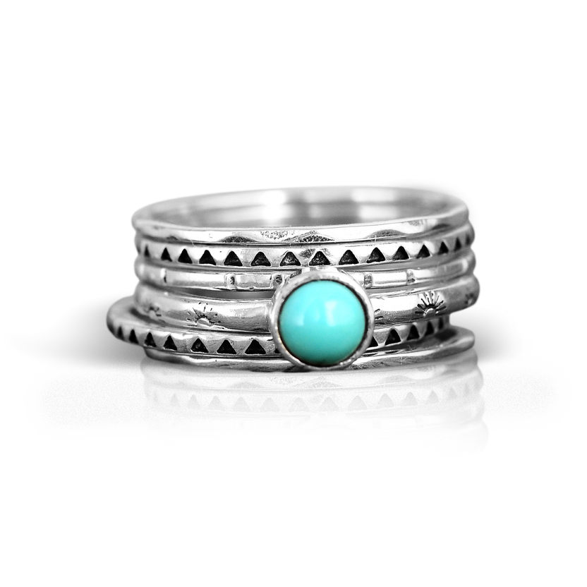 Conjunto de anillos boho apilables de turquesa — Carmen, Lucía & Rocío