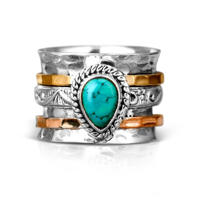 Anillo fidget de turquesa en forma de lágrima
