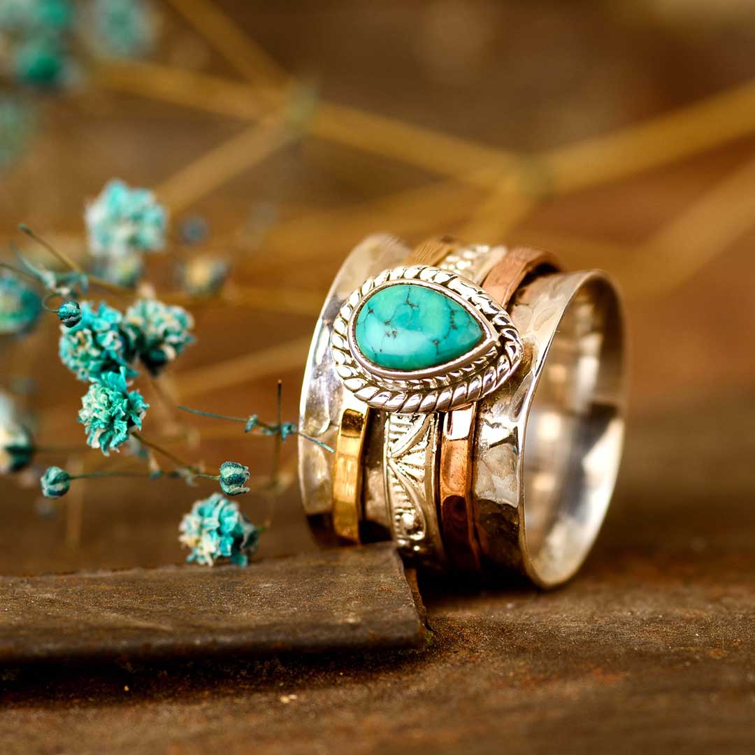 Anillo fidget de turquesa en forma de lágrima – imagen 2
