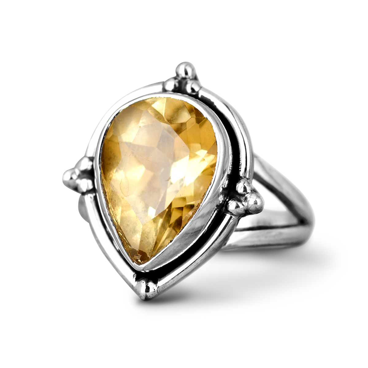 Anillo de plata con citrino en forma de gota
