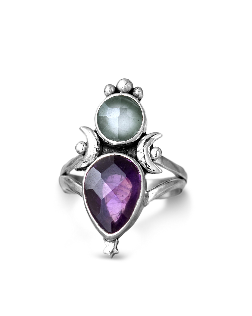 Anillo de aguamarina y amatista
