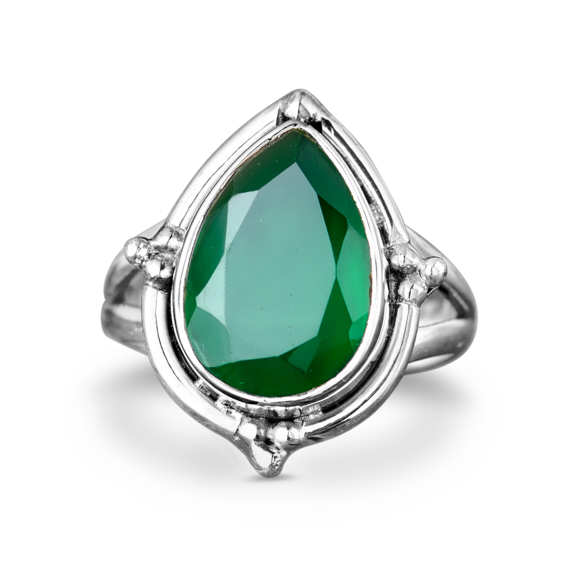 Anillo de ónice verde en forma de gota