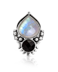 Anillo celestial de piedra lunar y ónice