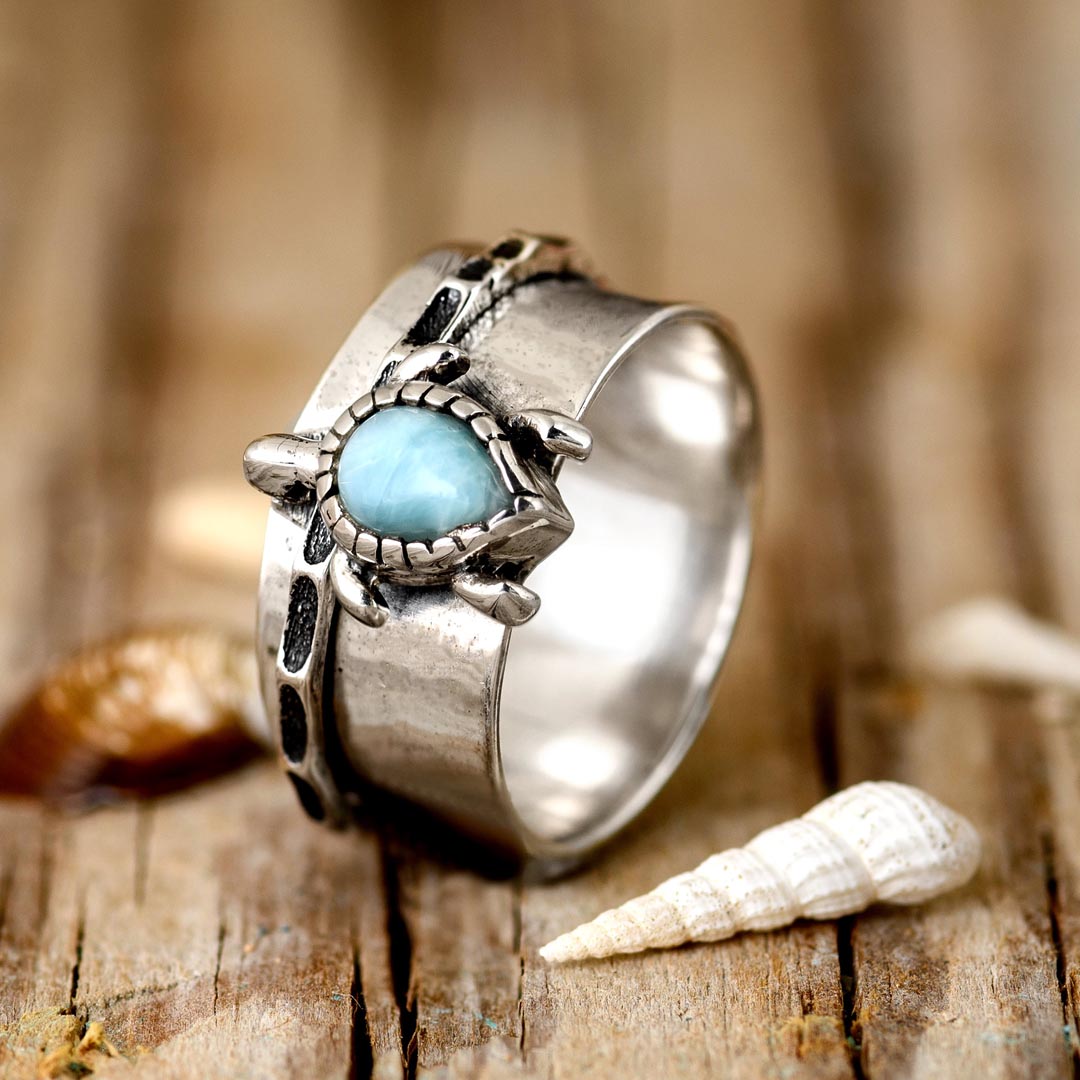 Anillo giratorio de larimar con tortuga – imagen 2
