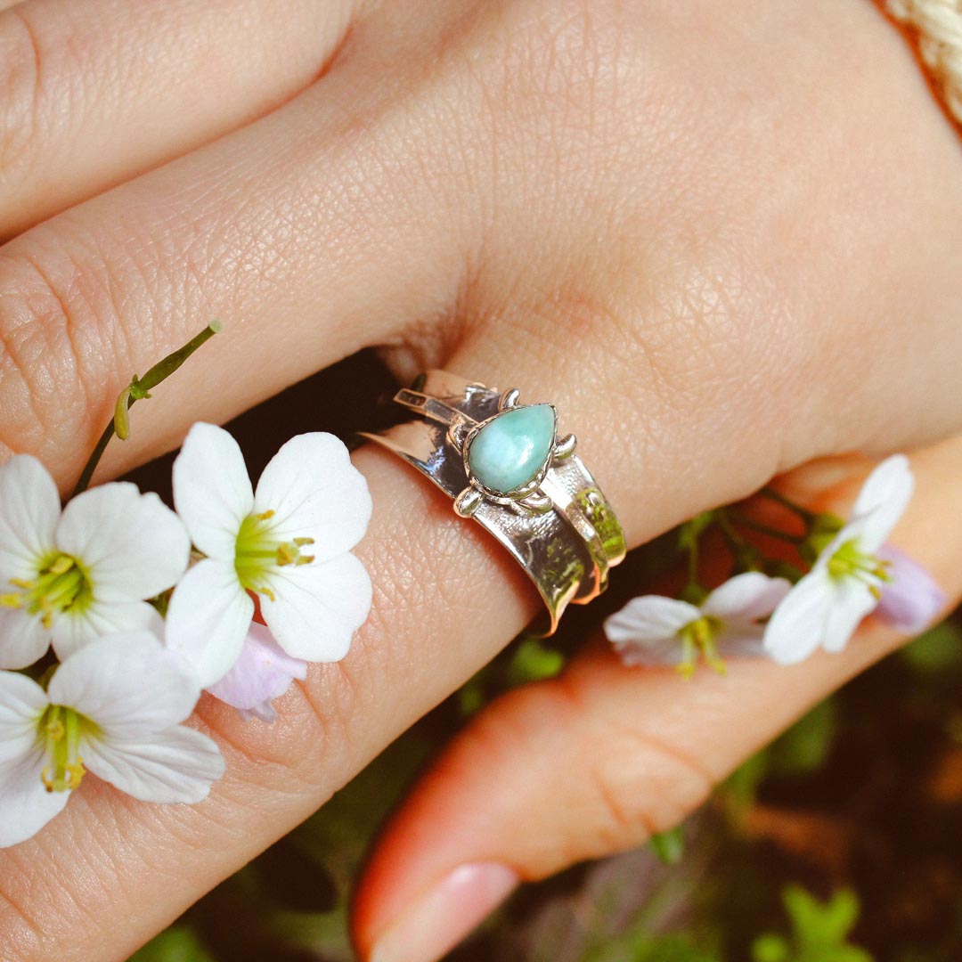 Anillo giratorio de larimar con tortuga – imagen 3