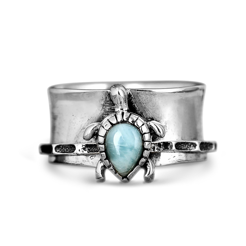 Anillo giratorio de larimar con tortuga