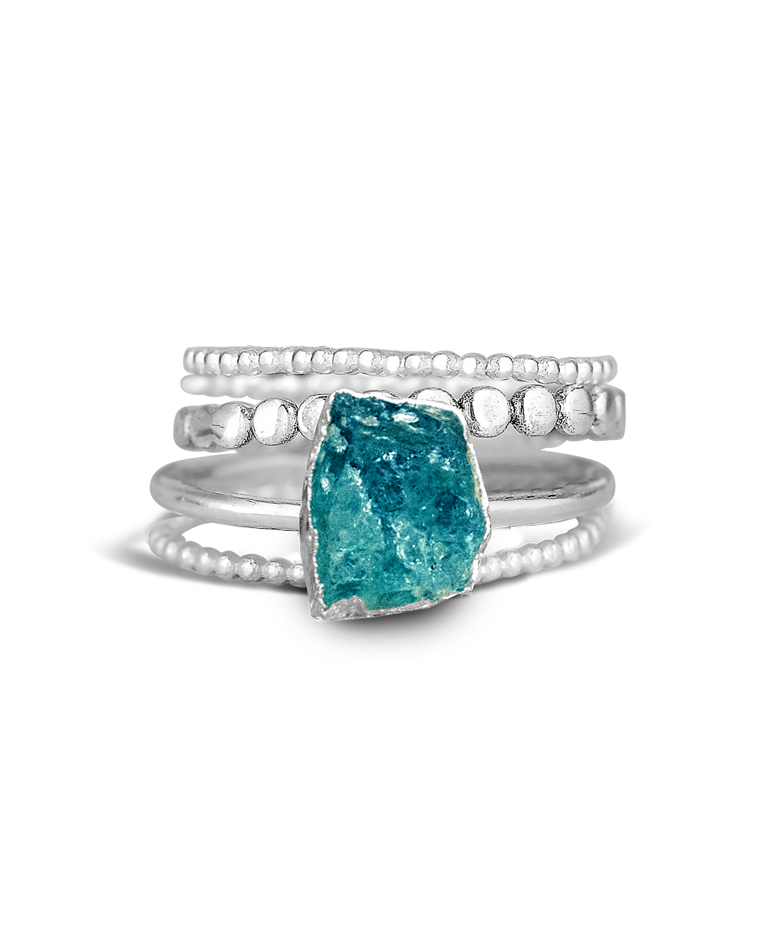 Set de anillos de plata con apatito en bruto