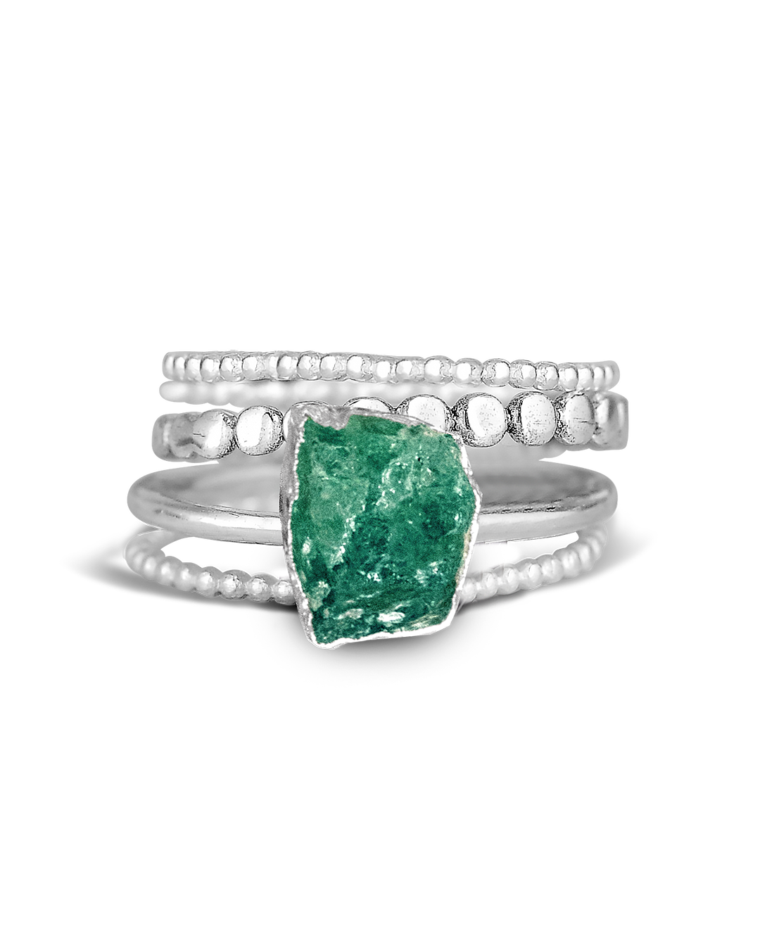 Conjunto de anillos de plata con aventurina verde — Carmen, Lucía & Rocío