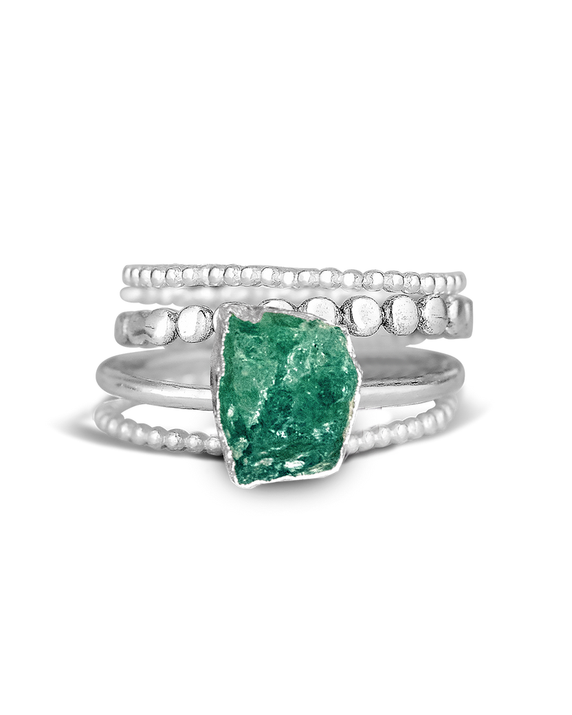 Conjunto de anillos de plata con aventurina verde — Carmen, Lucía & Rocío